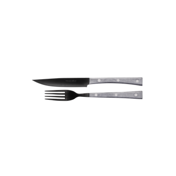 Fork and Sharp Knife with Paperstone Handle 5"